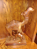 Hand-Carved Wood Camel with Baby Camel Figurine