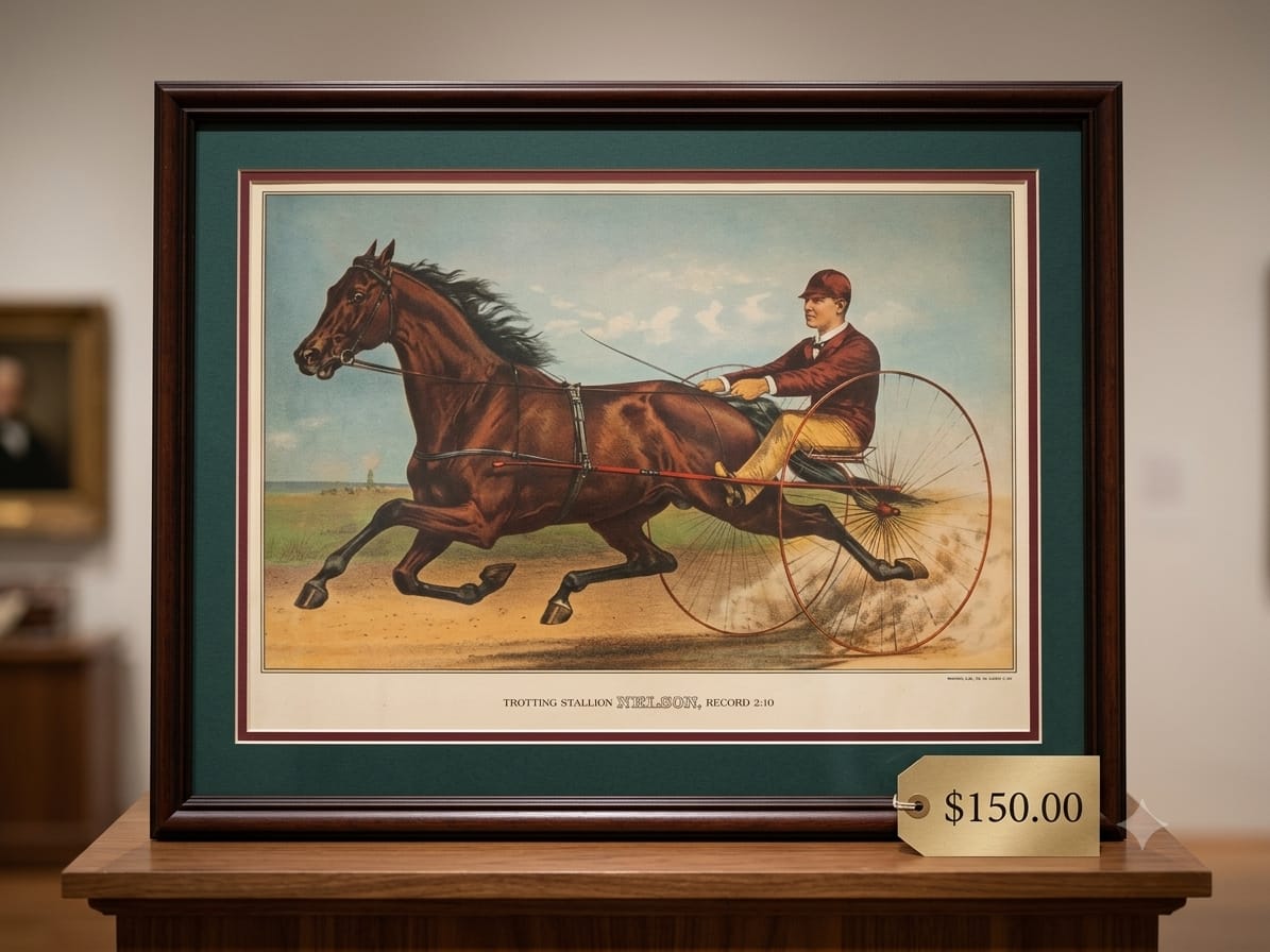 "Trotting Stallion Nelson" Framed Currier & Ives-Style Print