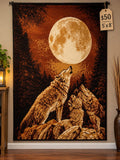 Howling Wolves Moon Tapestry Rug — 5' x 8'
