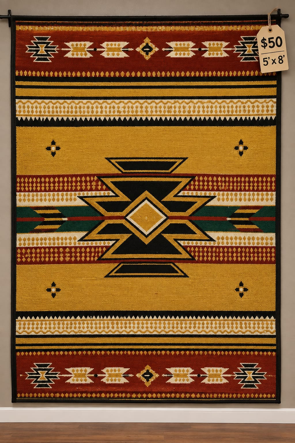 Southwestern Aztec Diamond Tapestry Rug (Gold/Black) — 5' x 8'