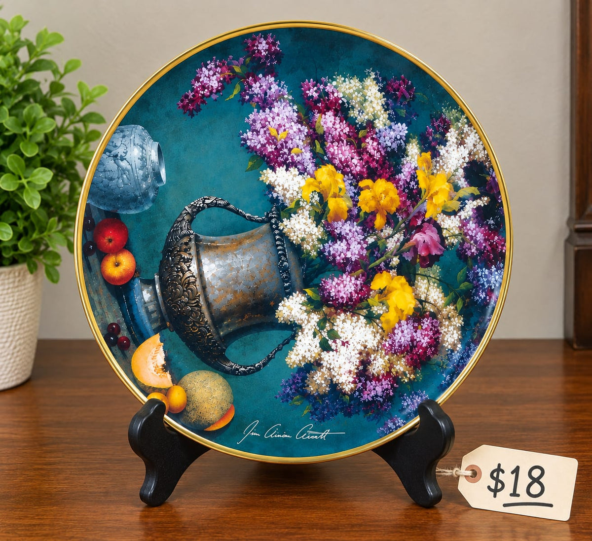 Floral Still Life Collector Plate by Jim Ainon Cicoiti